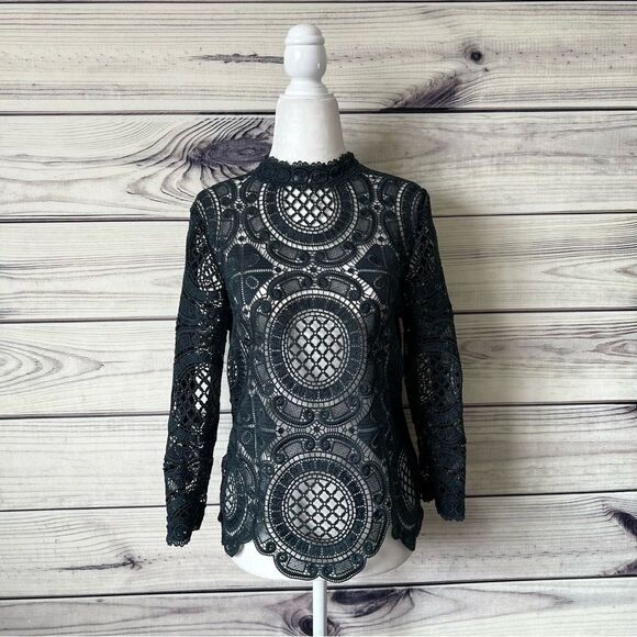 James Coviello Anthropologie Green Teal Crochet Lace Blouse - Picture 2 of 9